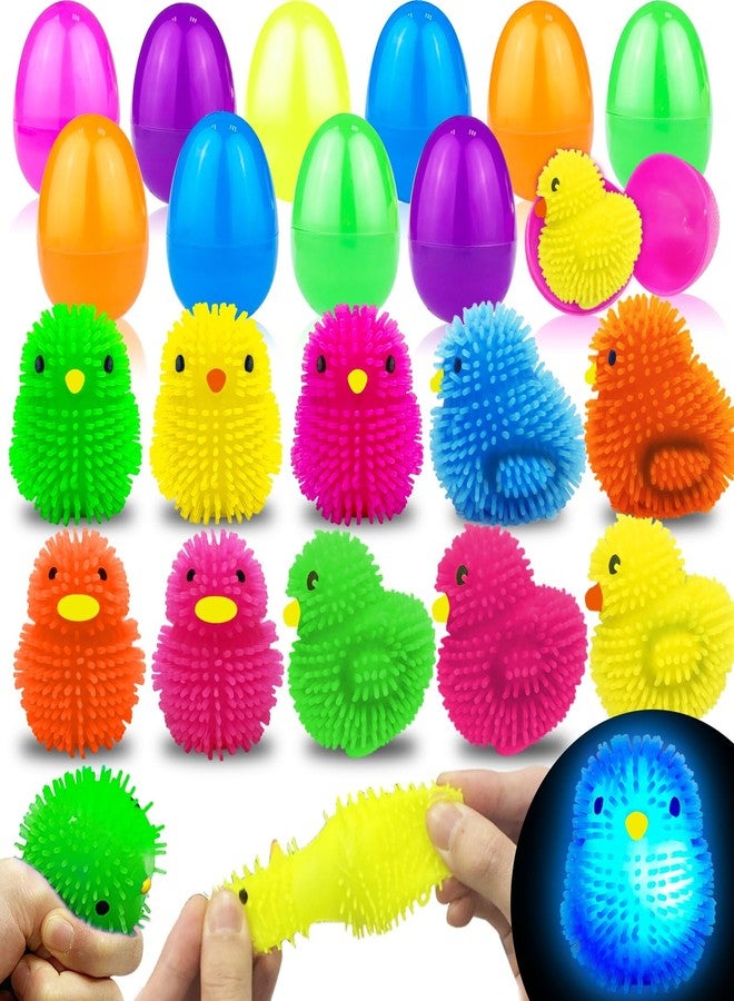 AMENON 12 Pack Prefilled Easter Eggs with Chick Duck LED Puffer Balls,Light Up Stress Relief Fidget Toys Squeeze Sensory Ball for Kids Boys Girls Easter Basket Stuffers Easter Egg Hunt Party Favor Gift - Image 1